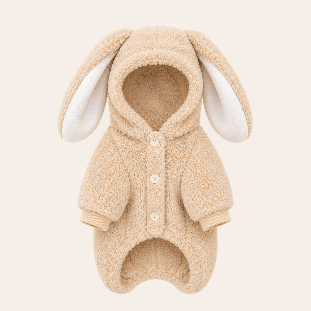 Áo Liền Thân Tai Thỏ Màu Be Cho Mèo AMBABY - Q3TAITHOBE
