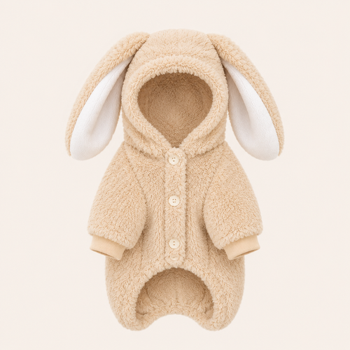 Áo Liền Thân Tai Thỏ Màu Be Cho Mèo AMBABY - Q3TAITHOBE