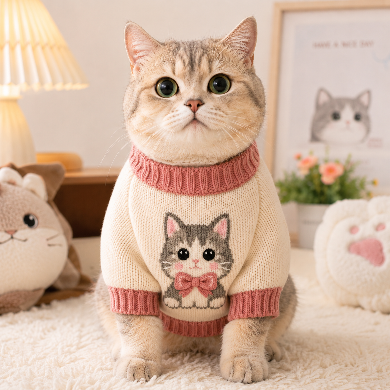 Áo Len In Hình Mèo Con Dễ Thương Cho Mèo AMBABY - Q1LENHINH